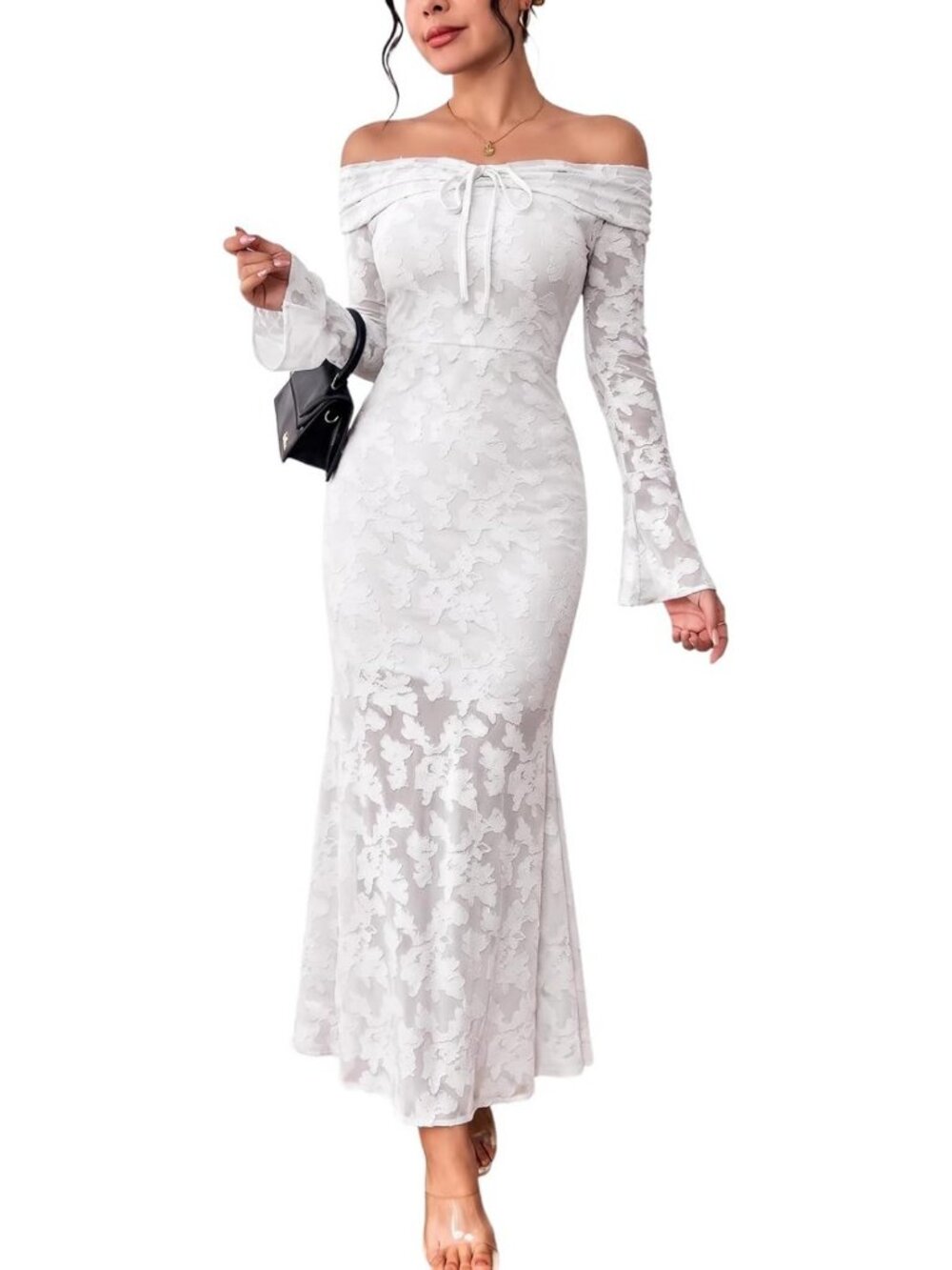 Elegant Off-Shoulder Fall Wedding Guest Dress | Formal Evening Gown for Women
